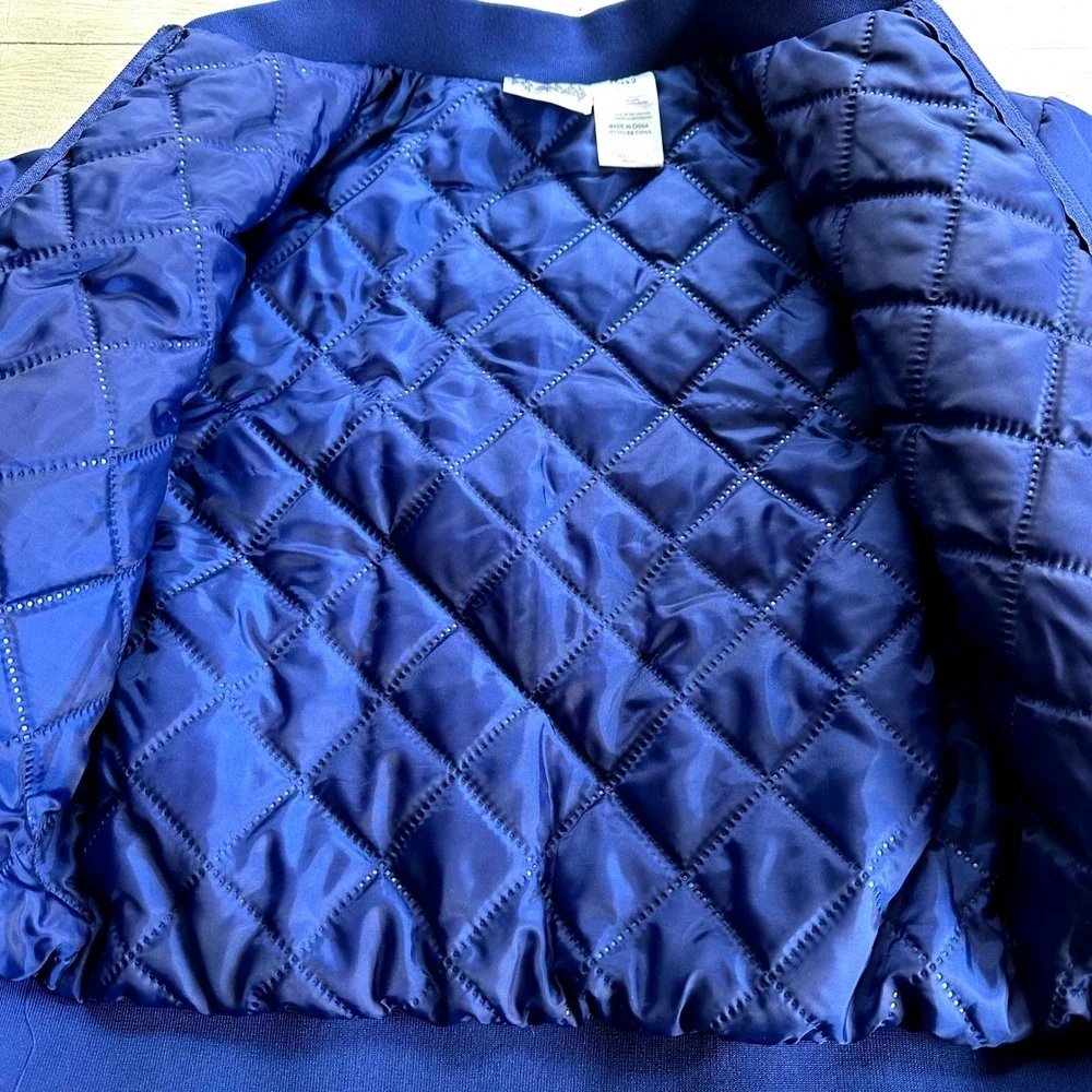 Kids Navy Blue/Purple Def Leppard 1980's Rock Paw Print Bomber Jacket Size 10 12